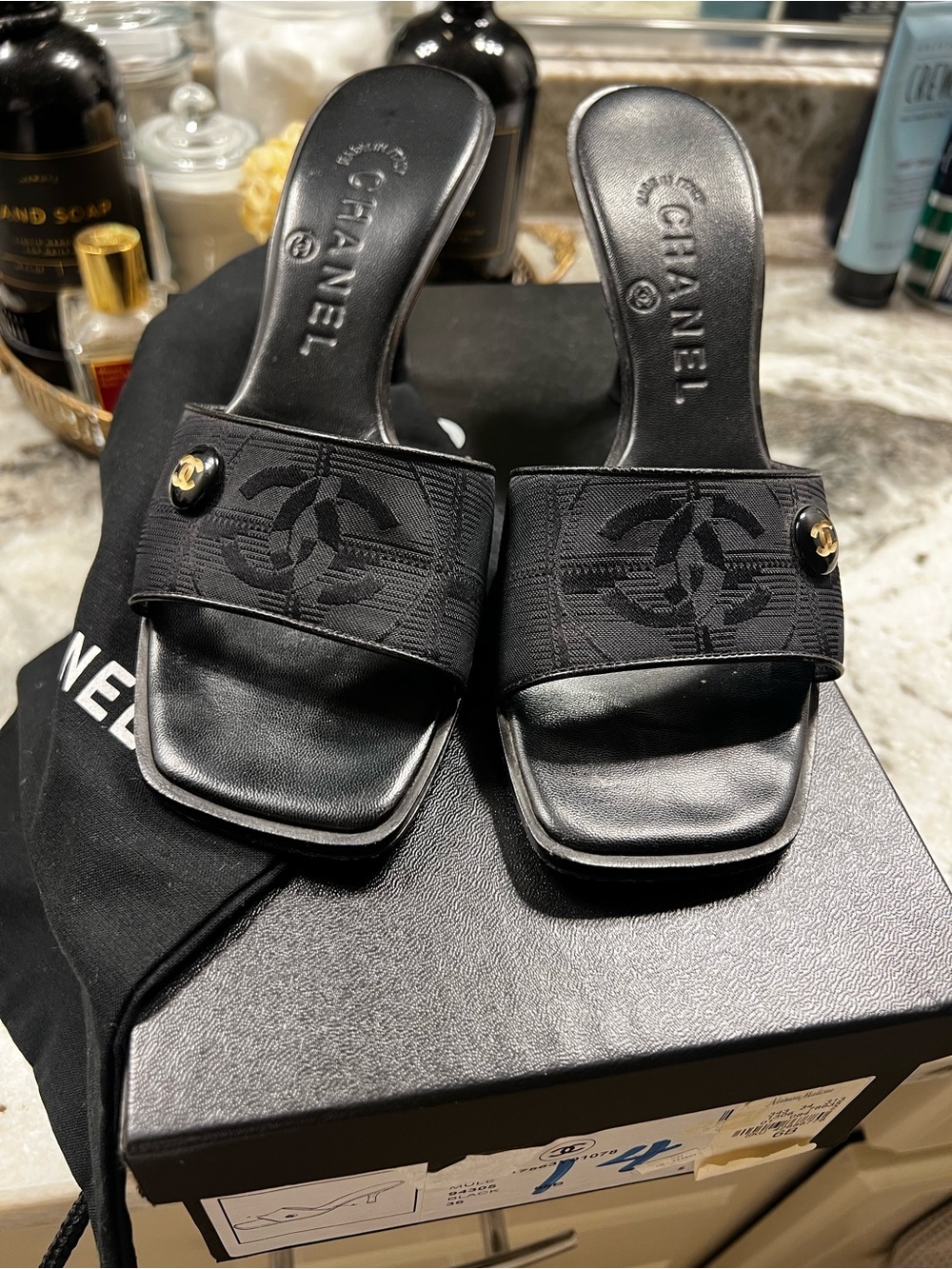 Authentic Vintage CHANEL Black Logo Mule 6B